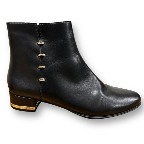 Vaneli Black Leather Ankle Boots with Gold Heel and Side Detail - Picture 4 of 9
